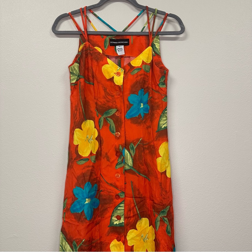 Floral Strappy Dress - Red, Yellow, Blue